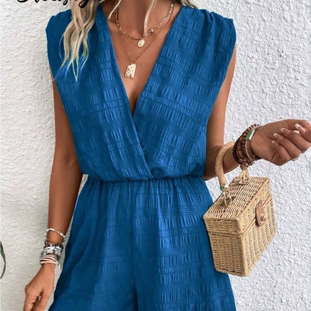 Cobalt Blue Wrap-Front Jumpsuit with Wide Leg Design
